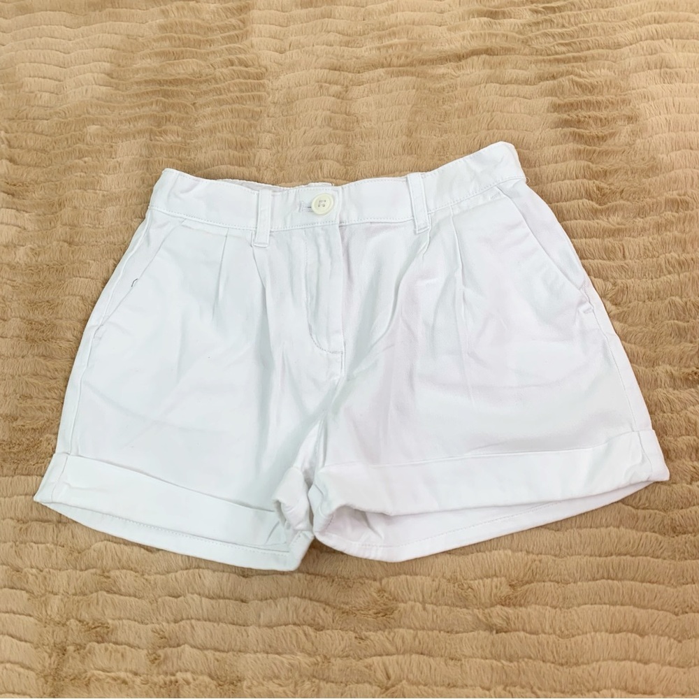 Crewcuts girls size 8 roll cuffs pleated front chino shorts in white